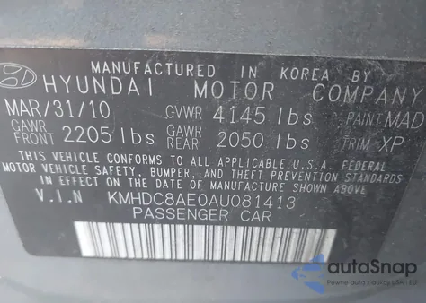 2010 Hyundai Elantra Touring Gls z USA, uszkodzony, nr VIN KMHDC8AE0AU081413